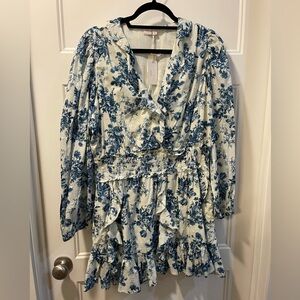 LoveShackFancy x GAP Blue Floral Smocked Wrap Midi Dress